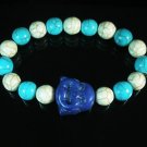 Turquoise Blue Smile Buddha Bead Blue White Veins Ball Beads Stretch Bracelet ZZ2329