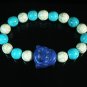 Turquoise Blue Smile Buddha Bead Blue White Veins Ball Beads Stretch Bracelet ZZ2329