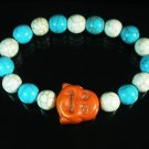 Turquoise Orange Smile Buddha Bead Blue White Veins Ball Beads Stretch Bracelet ZZ2330