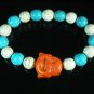 Turquoise Orange Smile Buddha Bead Blue White Veins Ball Beads Stretch Bracelet ZZ2330