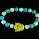 Turquoise Yellow Smile Buddha Bead Blue White Veins Ball Beads Stretch Bracelet ZZ2332