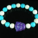 Turquoise Purple Smile Buddha Bead Blue White Veins Ball Beads Stretch Bracelet ZZ2333