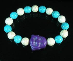 Turquoise Purple Smile Buddha Bead Blue White Veins Ball Beads Stretch Bracelet ZZ2333