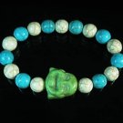 Turquoise Green Smile Buddha Bead Blue White Veins Ball Beads Stretch Bracelet ZZ2334