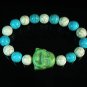 Turquoise Green Smile Buddha Bead Blue White Veins Ball Beads Stretch Bracelet ZZ2334