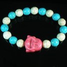 Turquoise Pink Smile Buddha Bead Blue White Veins Ball Beads Stretch Bracelet ZZ2335