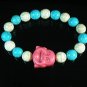 Turquoise Pink Smile Buddha Bead Blue White Veins Ball Beads Stretch Bracelet ZZ2335