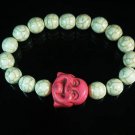 Turquoise Pink Smile Buddha Bead White Veins Ball Beads Stretch Bracelet ZZ2336