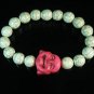 Turquoise Pink Smile Buddha Bead White Veins Ball Beads Stretch Bracelet ZZ2336