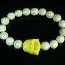 Turquoise Yellow Smile Buddha Bead White Veins Ball Beads Stretch Bracelet ZZ2337