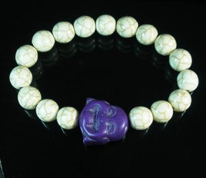 Turquoise Purple Smile Buddha Bead White Veins Ball Beads Stretch Bracelet ZZ2338