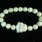 Turquoise White Smile Buddha Bead White Veins Ball Beads Stretch Bracelet ZZ2339