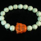 Turquoise Orange Smile Buddha Bead White Veins Ball Beads Stretch Bracelet ZZ2340