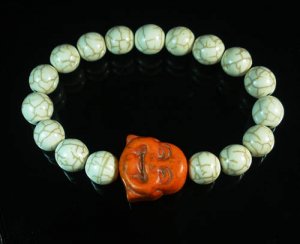Turquoise Orange Smile Buddha Bead White Veins Ball Beads Stretch Bracelet ZZ2340