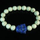 Turquoise Blue Smile Buddha Bead White Veins Ball Beads Stretch Bracelet ZZ2341