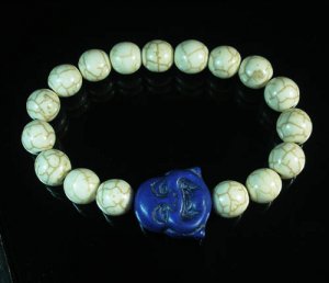 Turquoise Blue Smile Buddha Bead White Veins Ball Beads Stretch Bracelet ZZ2341