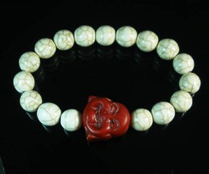 Turquoise Red Smile Buddha Bead White Veins Ball Beads Stretch Bracelet ZZ2342