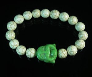 Turquoise Green Smile Buddha Bead White Veins Ball Beads Stretch Bracelet ZZ2344