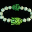 Turquoise Green Buddha Bead White Veins Ball Beads Stretch Bracelet ZZ2345