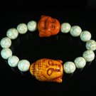 Turquoise Orange Buddha Bead White Veins Ball Beads Stretch Bracelet ZZ2346