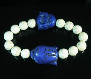 Turquoise Blue Buddha Bead White Veins Ball Beads Stretch Bracelet ZZ2347