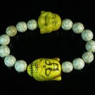 Turquoise Yellow Buddha Bead White Veins Ball Beads Stretch Bracelet ZZ2349