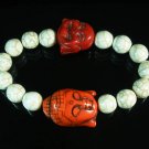 Turquoise Red Buddha Bead White Veins Ball Beads Stretch Bracelet ZZ2350