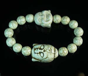 Turquoise White Buddha Bead White Veins Ball Beads Stretch Bracelet ZZ2351