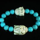 Turquoise White Buddha Bead Blue Veins Ball Beads Stretch Bracelet ZZ2352