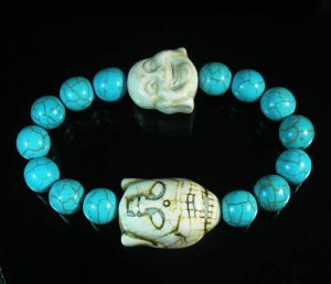 Turquoise White Buddha Bead Blue Veins Ball Beads Stretch Bracelet ZZ2352