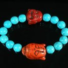 Turquoise Red Buddha Bead Blue Veins Ball Beads Stretch Bracelet ZZ2353