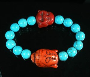 Turquoise Red Buddha Bead Blue Veins Ball Beads Stretch Bracelet ZZ2353