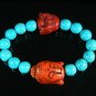 Turquoise Red Buddha Bead Blue Veins Ball Beads Stretch Bracelet ZZ2353