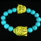 Turquoise Yellow Buddha Bead Blue Veins Ball Beads Stretch Bracelet ZZ2354