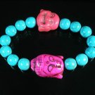 Turquoise Pink Buddha Bead Blue Veins Ball Beads Stretch Bracelet ZZ2355