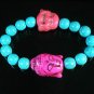 Turquoise Pink Buddha Bead Blue Veins Ball Beads Stretch Bracelet ZZ2355