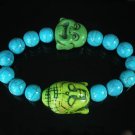 Turquoise Green Buddha Bead Blue Veins Ball Beads Stretch Bracelet ZZ2356
