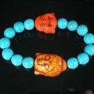 Turquoise Orange Buddha Bead Blue Veins Ball Beads Stretch Bracelet ZZ2357