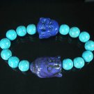 Turquoise Dark Blue Buddha Bead Blue Veins Ball Beads Stretch Bracelet ZZ2358