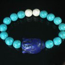 Turquoise Dark Blue Buddha Bead White Blue Veins Ball Beads Stretch Bracelet ZZ2359