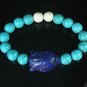 Turquoise Dark Blue Buddha Bead White Blue Veins Ball Beads Stretch Bracelet ZZ2359