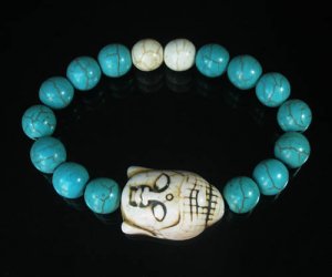 Turquoise White Buddha Bead White Blue Veins Ball Beads Stretch Bracelet ZZ2360