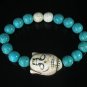 Turquoise White Buddha Bead White Blue Veins Ball Beads Stretch Bracelet ZZ2360