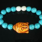 Turquoise Orange Buddha Bead White Blue Veins Ball Beads Stretch Bracelet ZZ2361