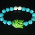 Turquoise Green Buddha Bead White Blue Veins Ball Beads Stretch Bracelet ZZ2362