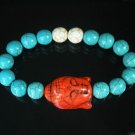 Turquoise Red Buddha Bead White Blue Veins Ball Beads Stretch Bracelet ZZ2363