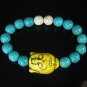 Turquoise Yellow Buddha Bead White Blue Veins Ball Beads Stretch Bracelet ZZ2364