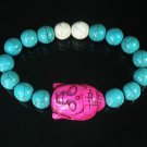 Turquoise Hot Pink Buddha Bead White Blue Veins Ball Beads Stretch Bracelet ZZ2365