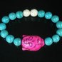 Turquoise Hot Pink Buddha Bead White Blue Veins Ball Beads Stretch Bracelet ZZ2365