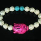 Turquoise Hot Pink Buddha Bead White Blue Veins Ball Beads Stretch Bracelet ZZ2366